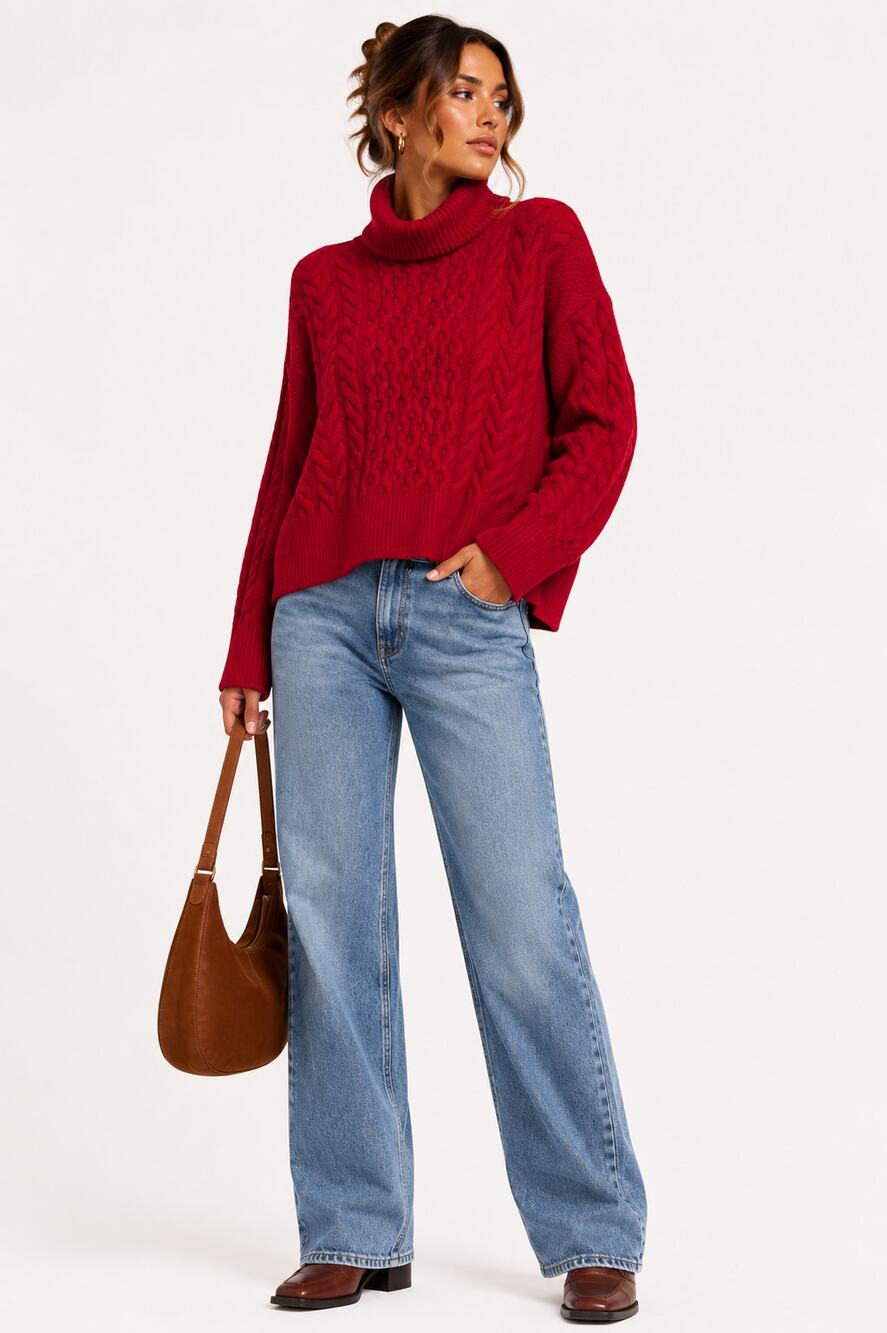 Banana Republic Red Merino Wool Chunky Knit Turtleneck Sweater Womens S Classic